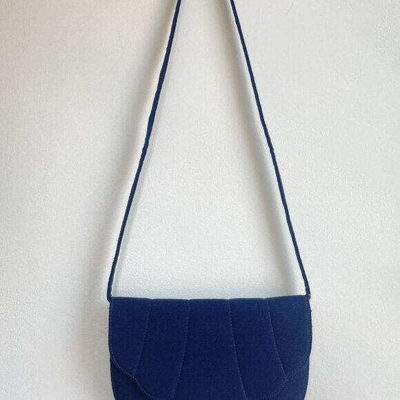 COPY - Vintage 80s does 1950s Blue Clamshell Clutch Purse Handbag by Papagallo - Picture 1 of 4